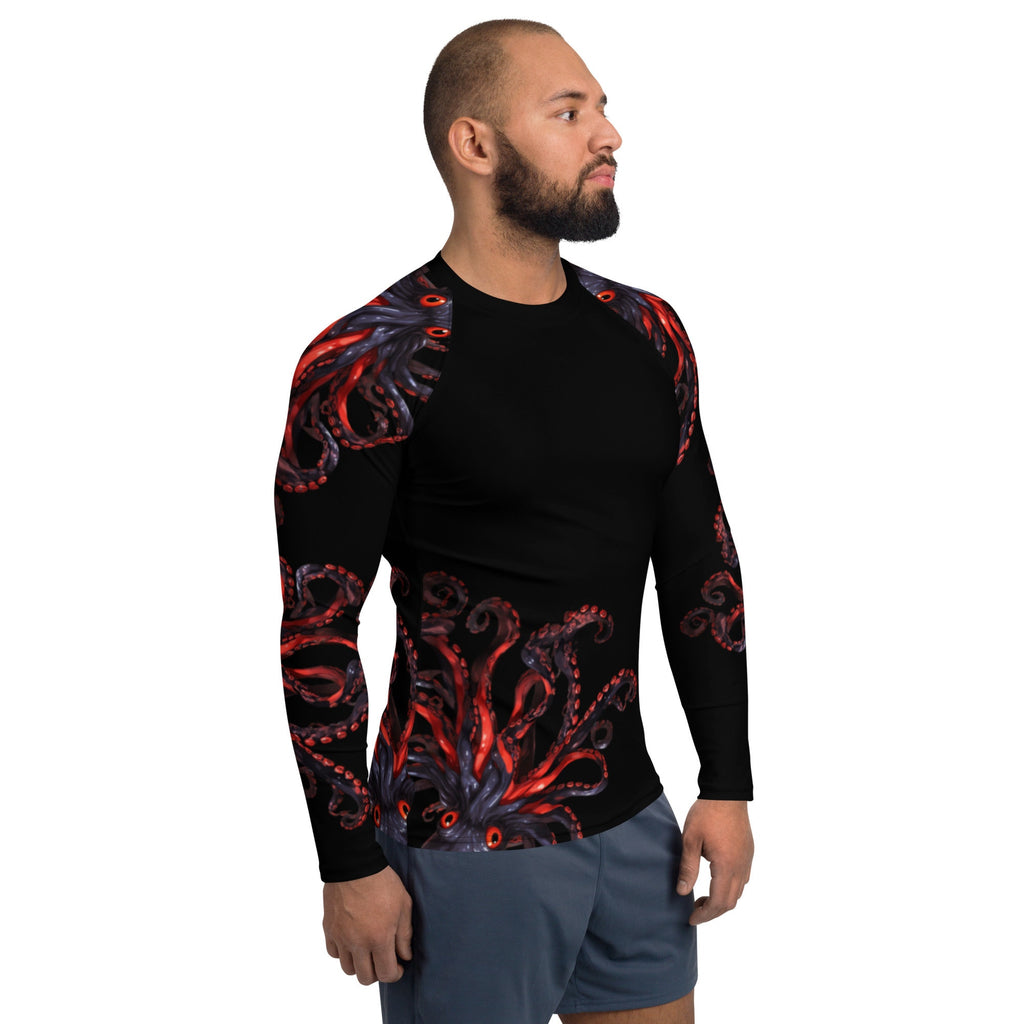 Black and Red Octopus - Long Sleeve Unisex Rash Guard Sun Protection UPF 50+