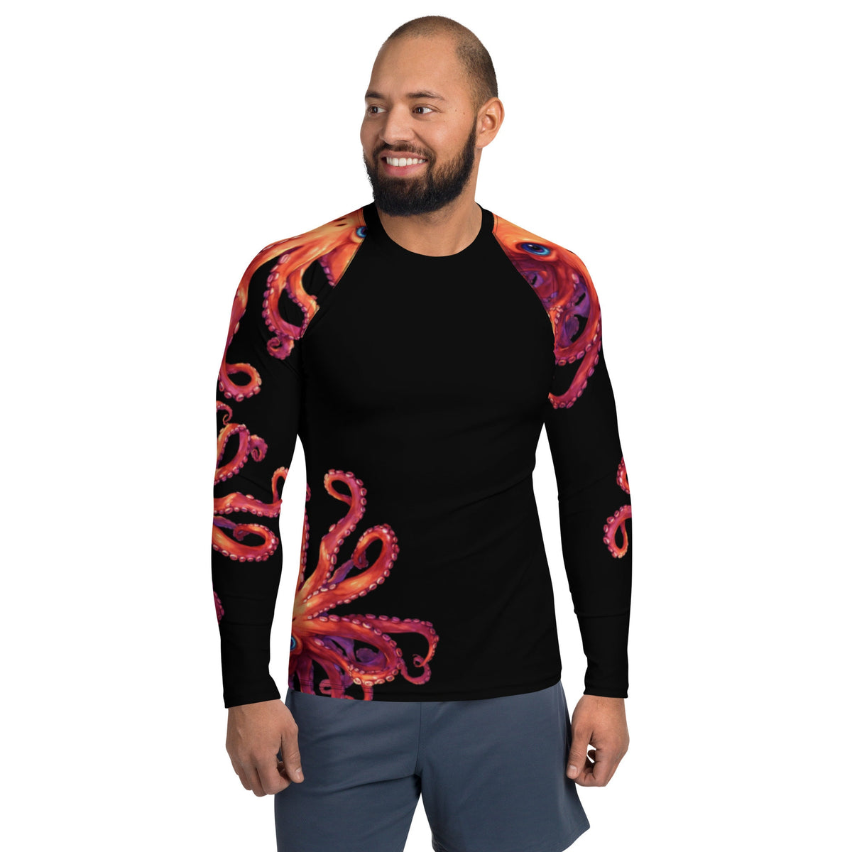 Orange Octopus - Long Sleeve Unisex Rash Guard Sun Protection UPF 50+