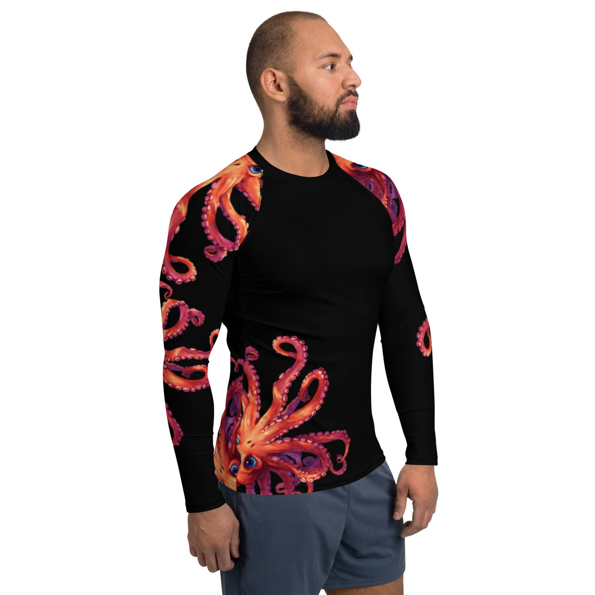 Orange Octopus - Long Sleeve Unisex Rash Guard Sun Protection UPF 50+