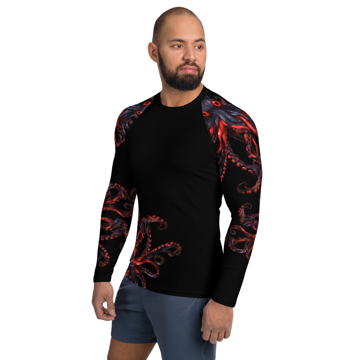 Black and Red Octopus - Long Sleeve Unisex Rash Guard Sun Protection UPF 50+
